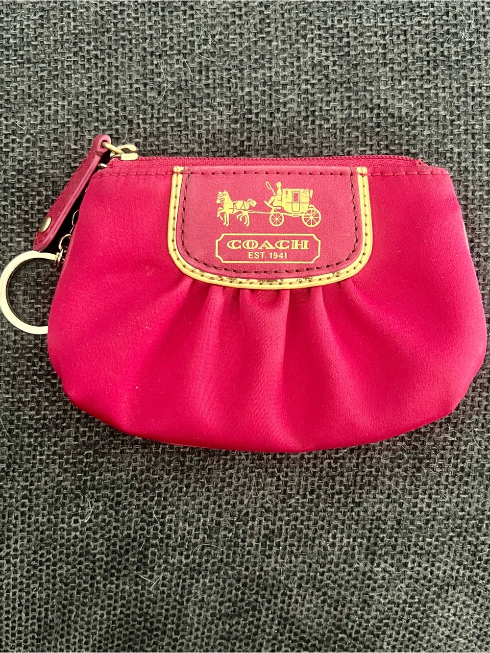 VTG Coach Amanda Red Satin & Leather Mini Skinny Zip Coin Purse Keychain
